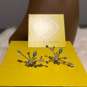 Elegant Kendra Scott Matilda Ear Climber Tranquil Earrings- Opal, Druzy Gems